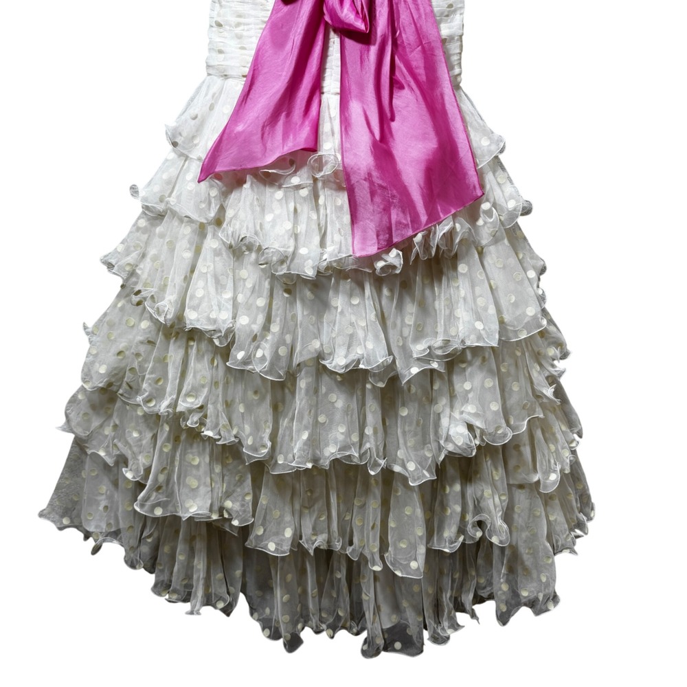 Sherri Hill Strapless Mermaid Gown Polka Dot Tulle Tiered Dress Pink Sash 8 - Picture 11 of 13